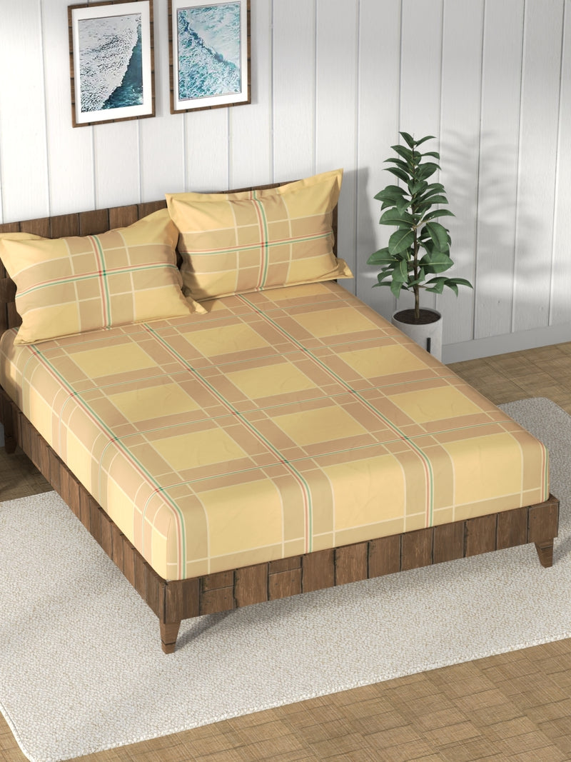 Super Soft 100% Cotton King Bedsheet And 2 Pillow Covers <small> (checks-taupe)</small>