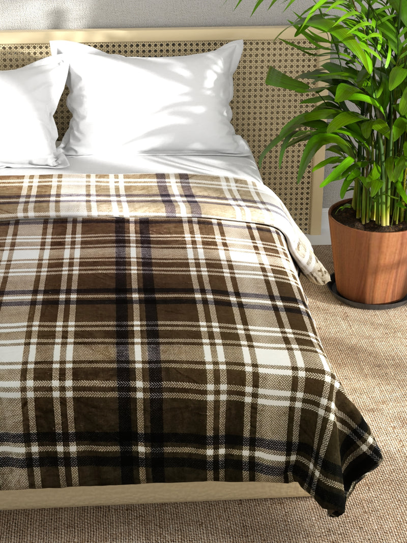 Ultra Soft Microfiber Double Bed Ac Blanket <small> (pride-checks-brown)</small>