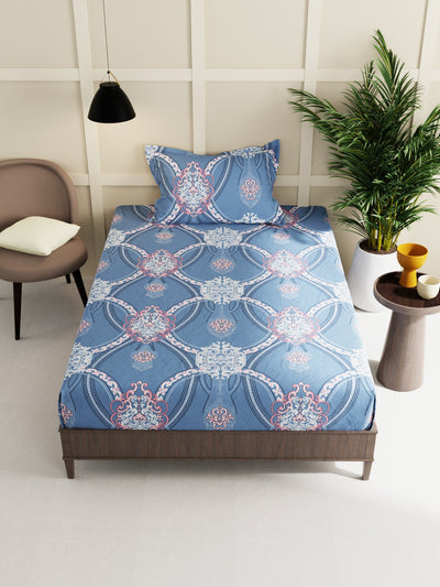 Extra Smooth Micro 2 Single Bedsheet With 2 Pillow Cover <small> (floral-blue)</small>