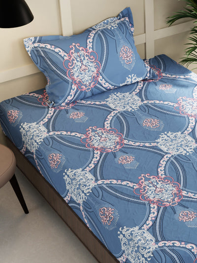 Extra Smooth Micro 2 Single Bedsheet With 2 Pillow Cover <small> (floral-blue)</small>