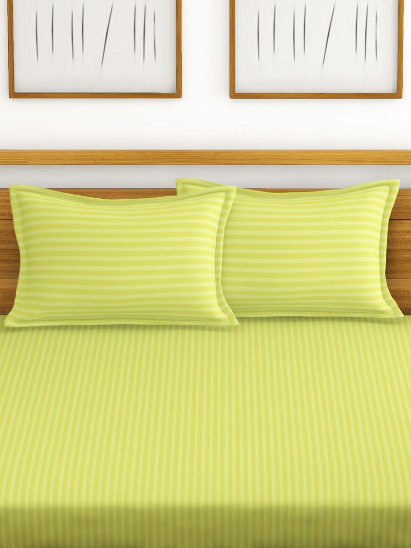 Super Soft 100% Egyptian Cotton Satin Stripe Xl King Double Bedsheet With 2 Pillow Covers <small> (stripe-lime ade)</small>
