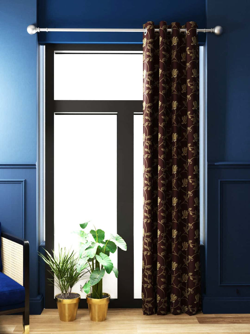 CURTAIN 100% Blackout Thermal Insulated Noise Reducing Eyelet Curtain <small> (floral-brown)</small>