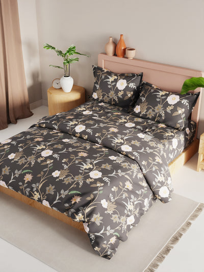 Extra Smooth Double Comforter With 1 Double Bedsheet 2 Pillow Covers, For Ac Room <small> (floral-charcoalgrey)</small>