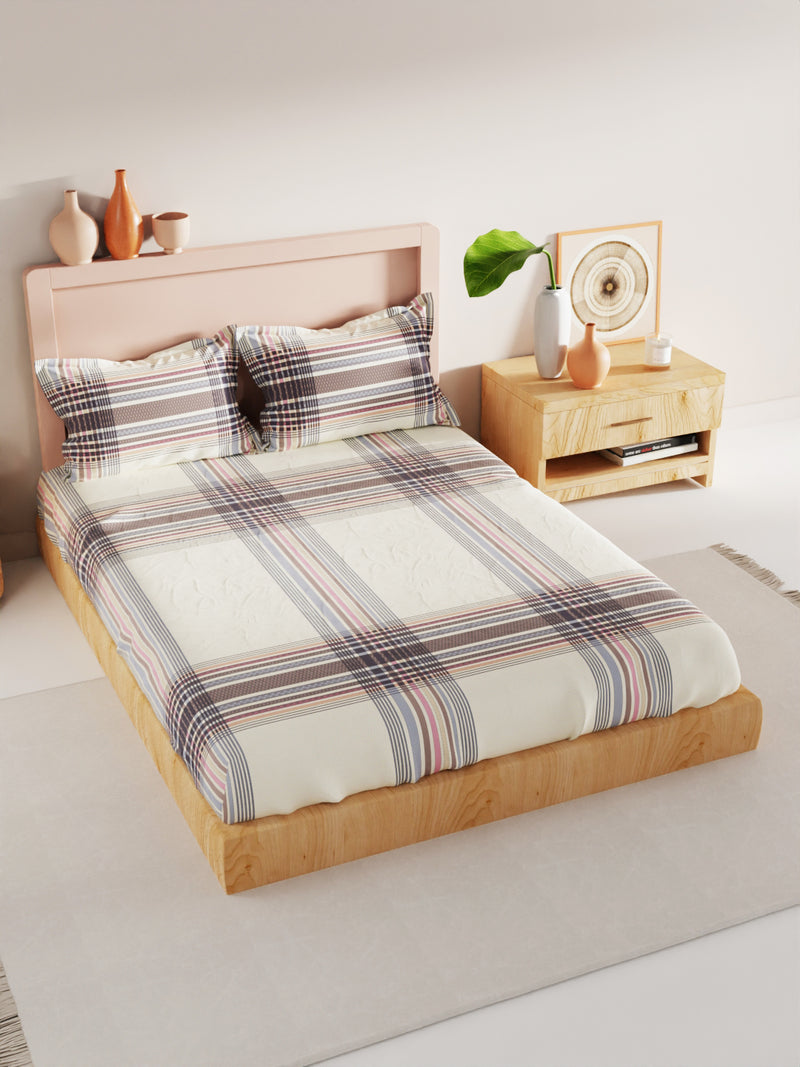 Bamboo Micro King Bedsheet With 2 Pillow Covers <small> (checks-offwhite/multi)</small>