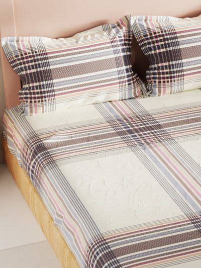 Bamboo Micro King Bedsheet With 2 Pillow Covers <small> (checks-offwhite/multi)</small>