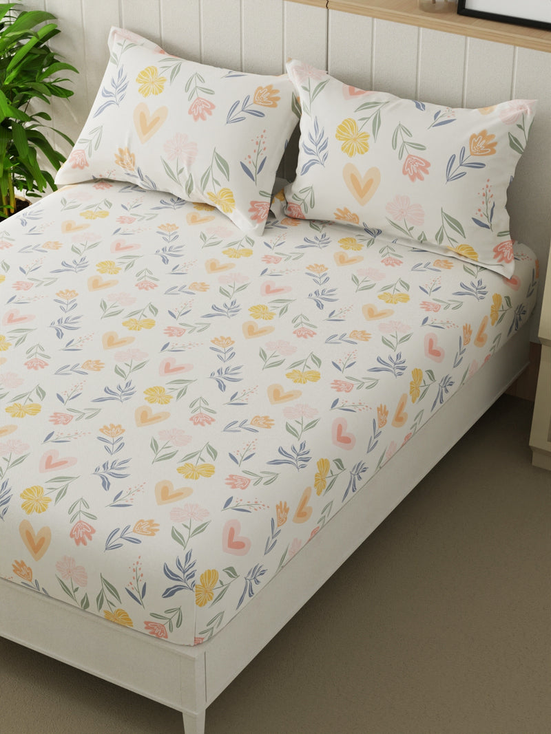 Extra Smooth Micro Double Bedsheet With 2 Pillow Covers <small> (floral-white/multi)</small>