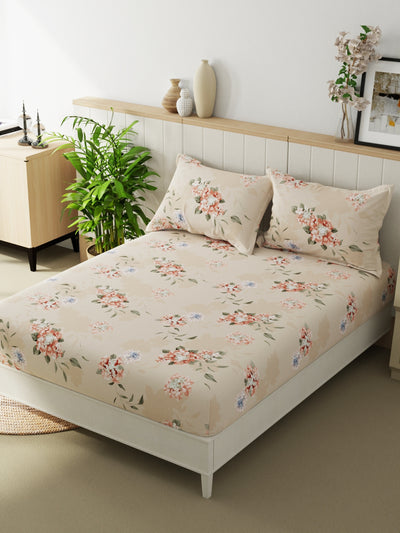 Extra Smooth Micro Double Bedsheet With 2 Pillow Covers <small> (floral-wheat)</small>