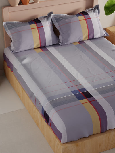 Bamboo Micro King Bedsheet With 2 Pillow Covers <small> (checks-blue)</small>