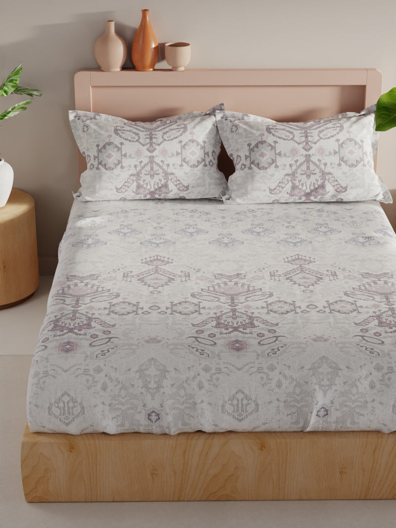 Bamboo Micro King Bedsheet With 2 Pillow Covers <small> (ornamental-grey/multi)</small>