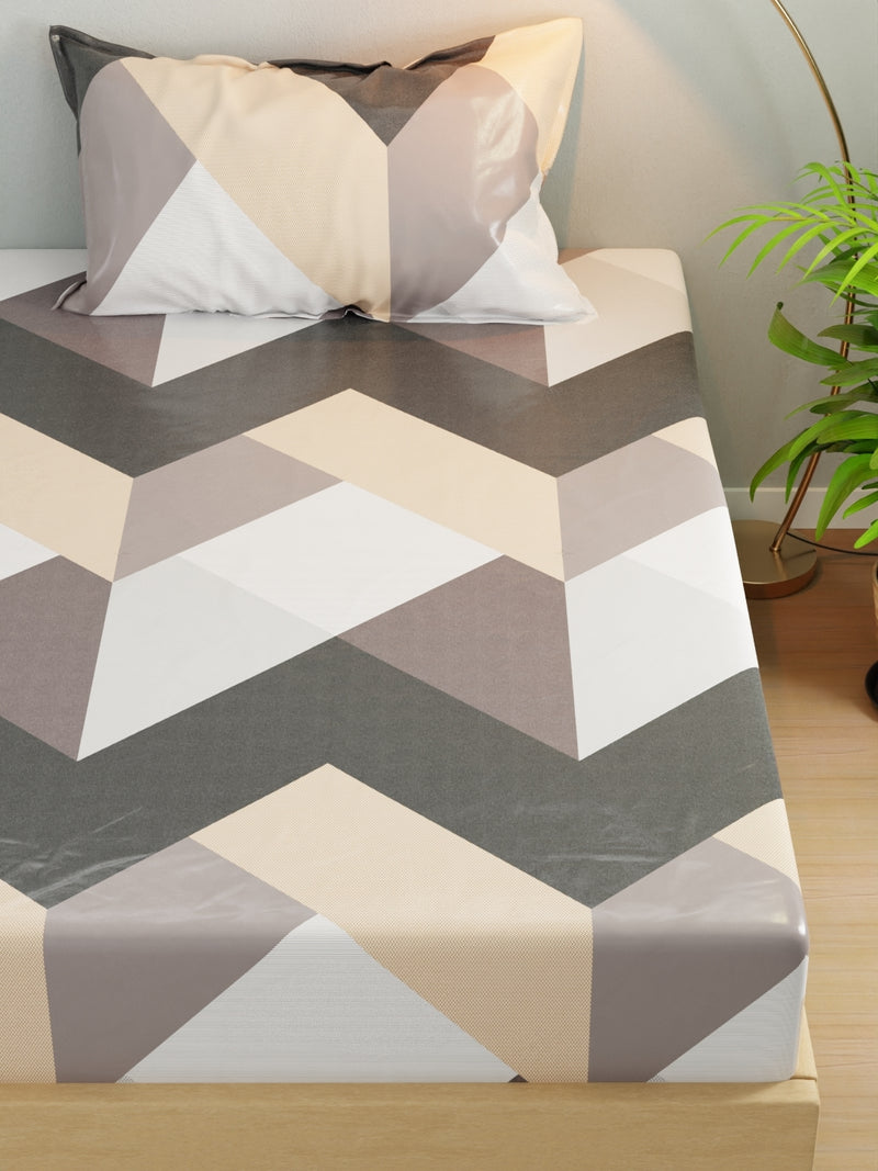 Extra Smooth Micro Single Bedsheet With 1 Pillow Cover <small> (geometric-grey/beige)</small>