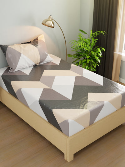Extra Smooth Micro Single Bedsheet With 1 Pillow Cover <small> (geometric-grey/beige)</small>