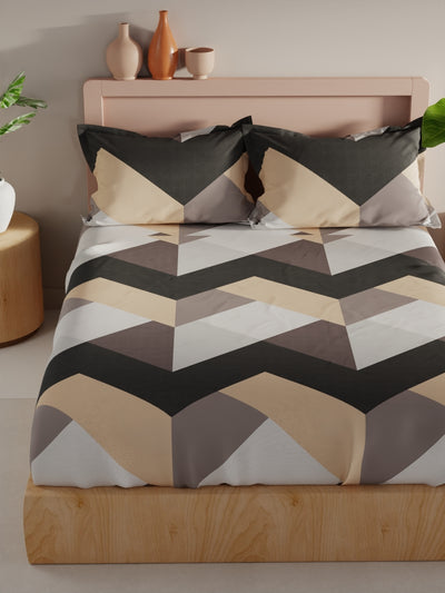 Bamboo Micro King Bedsheet With 2 Pillow Covers <small> (geometric-grey/beige)</small>
