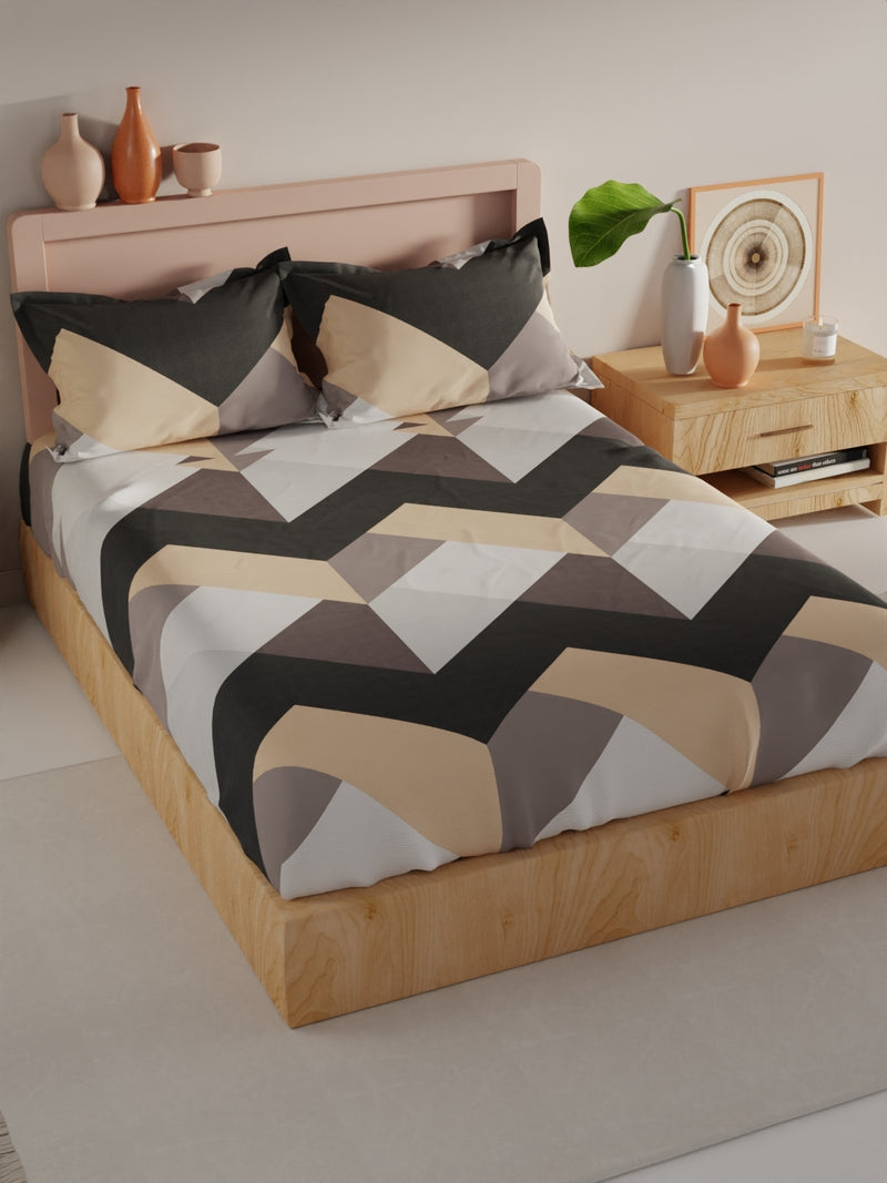 Bamboo Micro King Bedsheet With 2 Pillow Covers <small> (geometric-grey/beige)</small>