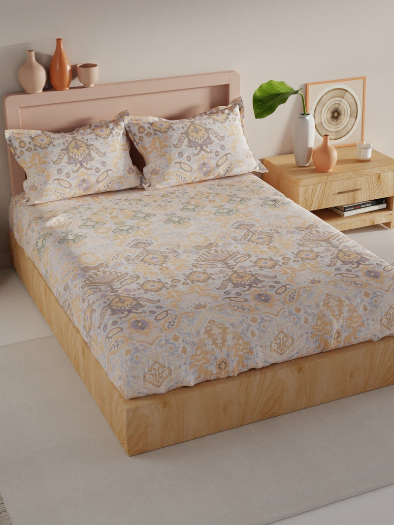 Bamboo Micro King Bedsheet With 2 Pillow Covers <small> (ornamental-gold/multi)</small>