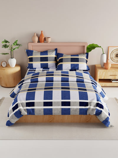 Extra Smooth Double Comforter With 1 Double Bedsheet 2 Pillow Covers, For Ac Room <small> (checks-blue)</small>