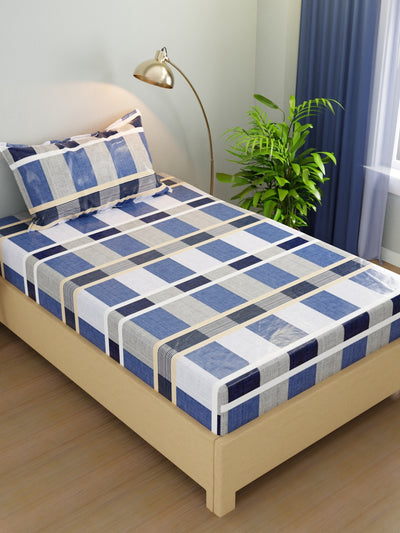 Extra Smooth Micro Single Bedsheet With 1 Pillow Cover <small> (checks-blue)</small>