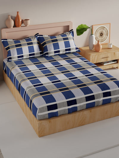 Bamboo Micro King Bedsheet With 2 Pillow Covers <small> (checks-blue)</small>