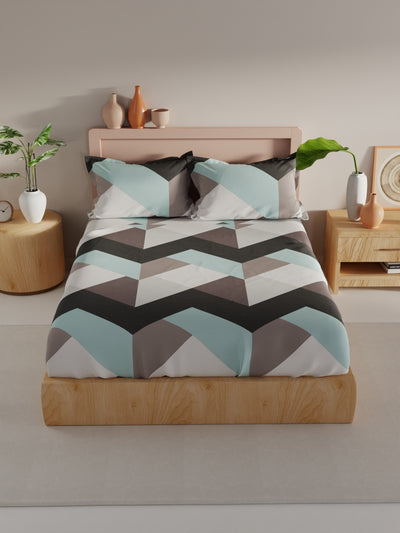 Bamboo Micro King Bedsheet With 2 Pillow Covers <small> (geometric-grey/turq)</small>
