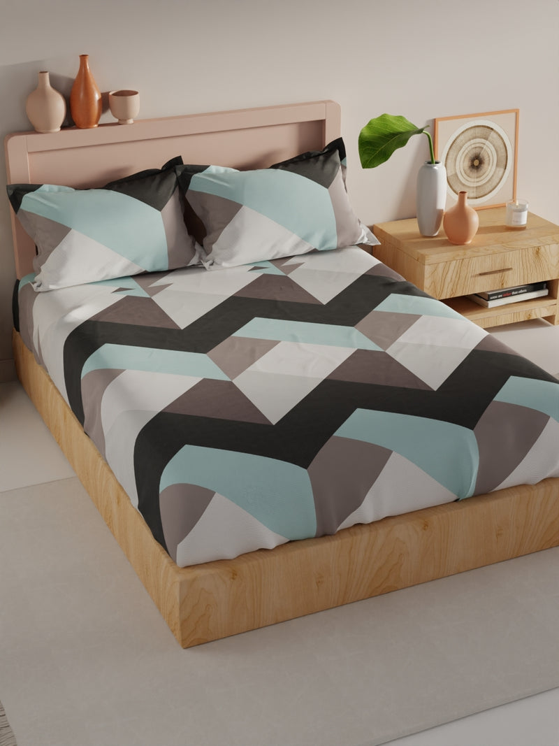 Bamboo Micro King Bedsheet With 2 Pillow Covers <small> (geometric-grey/turq)</small>