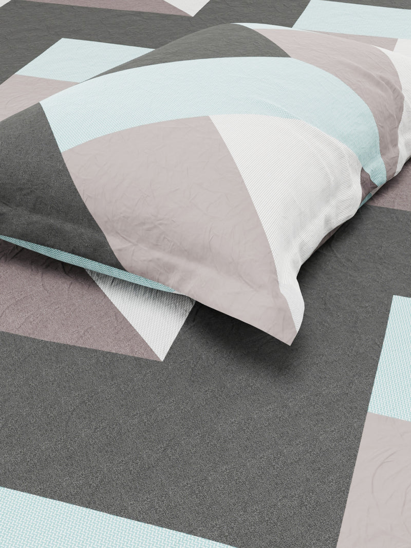 Extra Smooth Micro Single Bedsheet With 1 Pillow Cover <small> (geometric-grey/turq)</small>