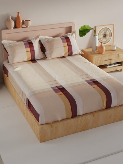 Bamboo Micro King Bedsheet With 2 Pillow Covers <small> (checks-camel)</small>