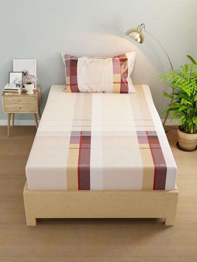 Extra Smooth Micro Single Bedsheet With 1 Pillow Cover <small> (checks-camel)</small>