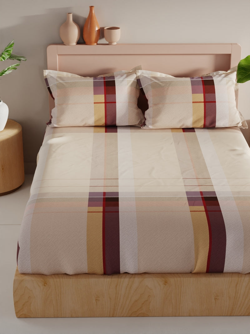 Bamboo Micro King Bedsheet With 2 Pillow Covers <small> (checks-camel)</small>