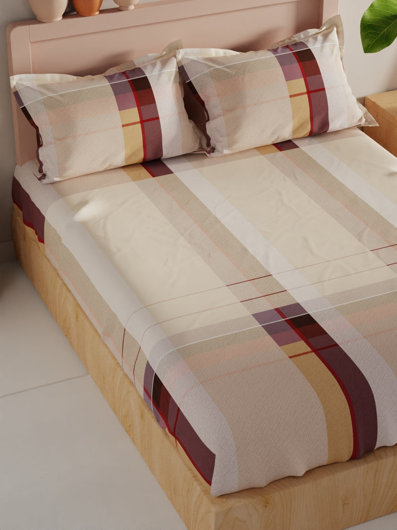 Bamboo Micro King Bedsheet With 2 Pillow Covers <small> (checks-camel)</small>