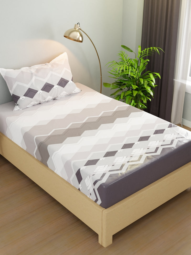 Extra Smooth Micro Single Bedsheet With 1 Pillow Cover <small> (geometric-steelgrey)</small>