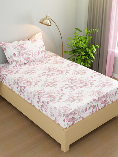 Extra Smooth Micro Single Bedsheet With 1 Pillow Cover <small> (floral-ivory/pink)</small>