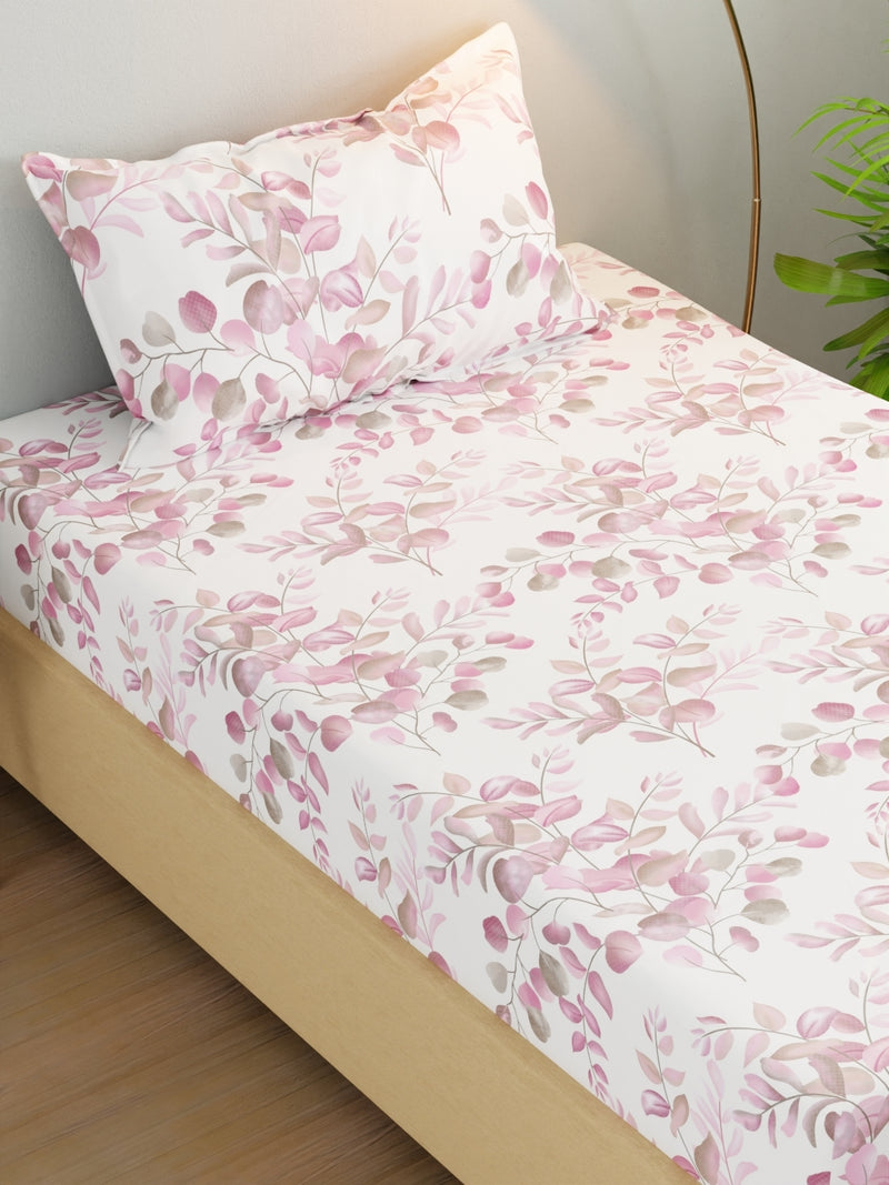 Extra Smooth Micro Single Bedsheet With 1 Pillow Cover <small> (floral-ivory/pink)</small>