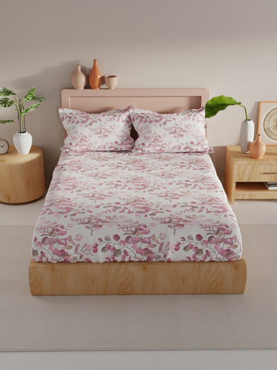 Bamboo Micro King Bedsheet With 2 Pillow Covers <small> (floral-ivory/pink)</small>