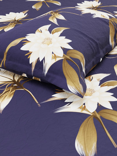 Extra Smooth Micro Single Bedsheet With 1 Pillow Cover <small> (floral-navyblue)</small>