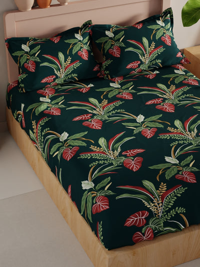 Bamboo Micro King Bedsheet With 2 Pillow Covers <small> (floral-forestgreen)</small>