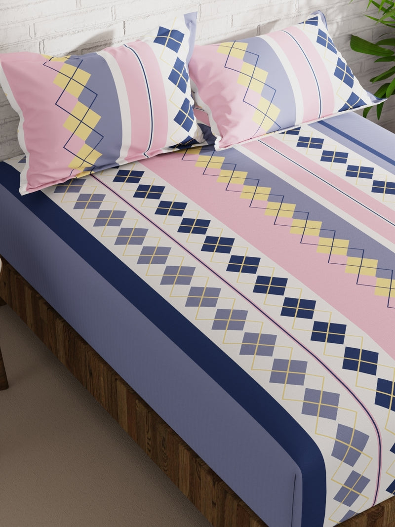 Extra Smooth Micro Double Bedsheet With 2 Pillow Covers <small> (geometric-pink/multi)</small>