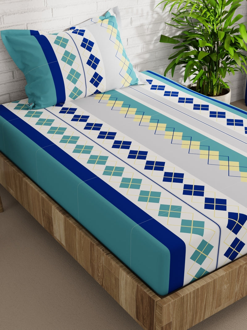 Extra Smooth Micro Single Bedsheet With 1 Pillow Cover <small> (geometric-turq/multi)</small>