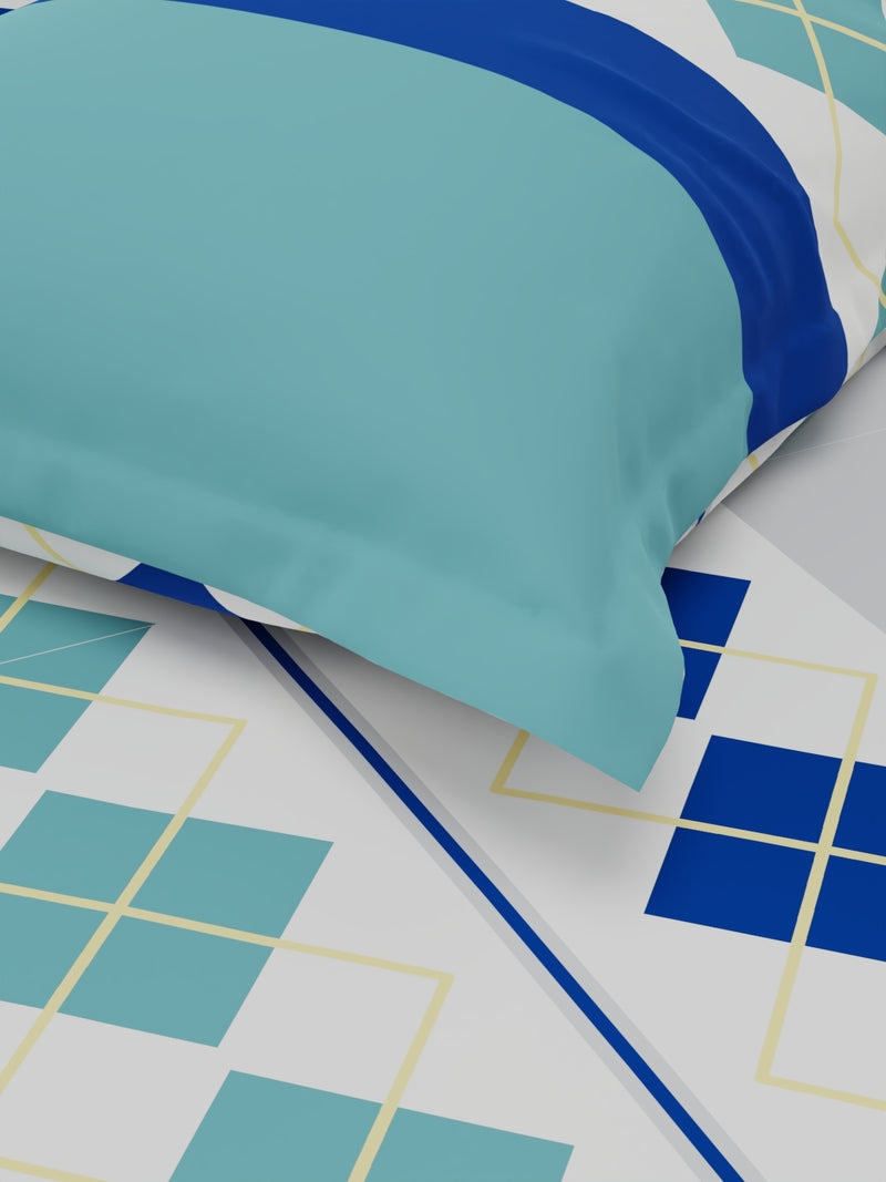 Extra Smooth Micro Single Bedsheet With 1 Pillow Cover <small> (geometric-turq/multi)</small>