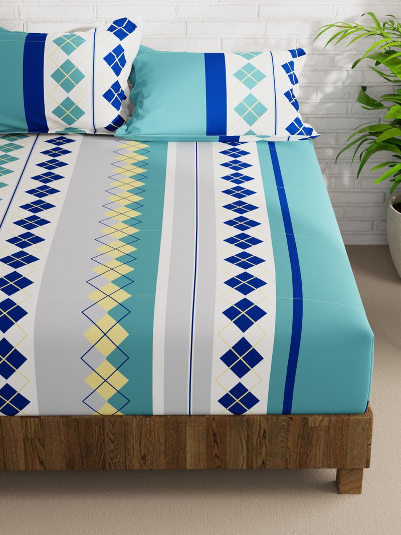 Extra Smooth Micro Double Bedsheet With 2 Pillow Covers <small> (geometric-turq/multi)</small>