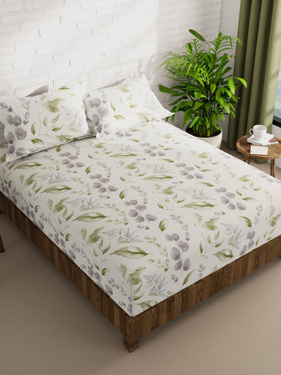 Extra Smooth Micro Double Bedsheet With 2 Pillow Covers <small> (floral-white/olive)</small>