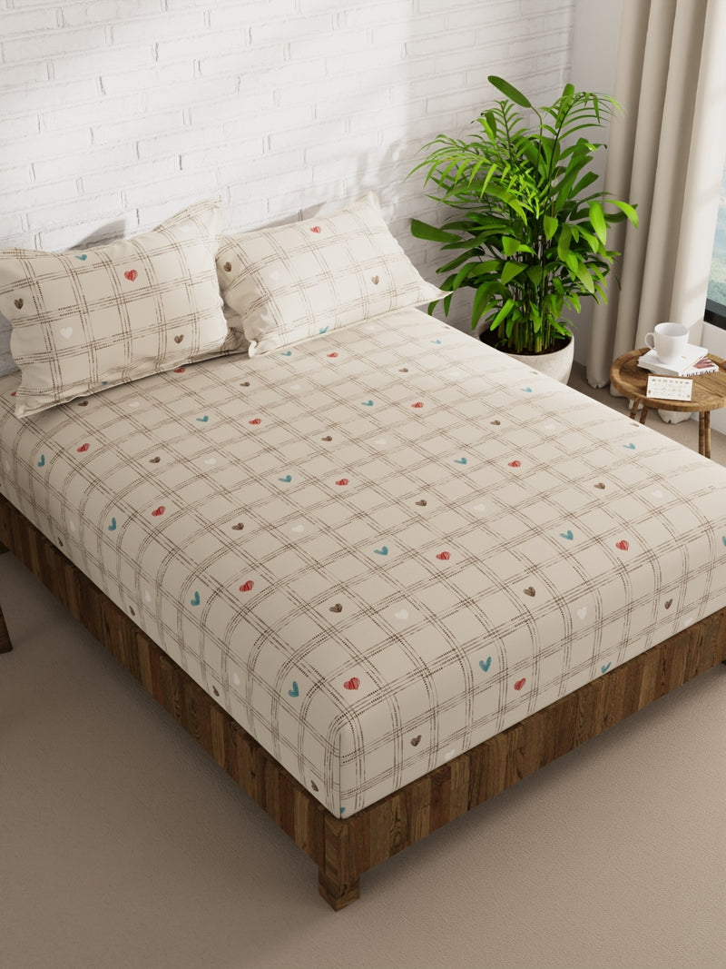 Extra Smooth Micro Double Bedsheet With 2 Pillow Covers <small> (checks-beige)</small>
