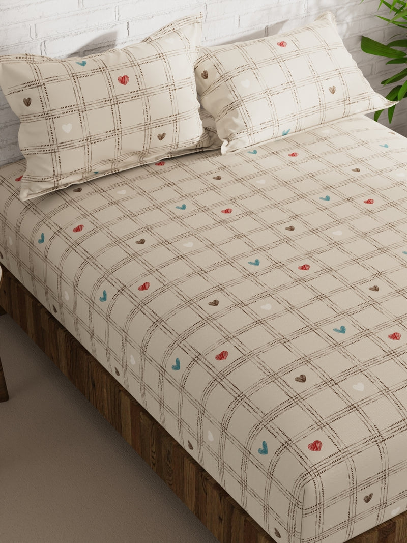 Extra Smooth Micro Double Bedsheet With 2 Pillow Covers <small> (checks-beige)</small>