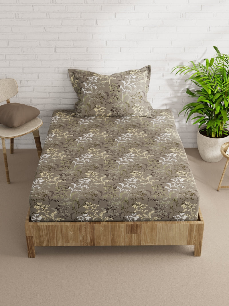 Extra Smooth Micro Single Bedsheet With 1 Pillow Cover <small> (floral-dk.grey)</small>