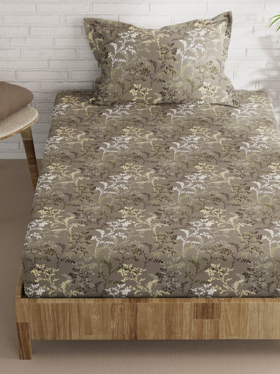 Extra Smooth Micro Single Bedsheet With 1 Pillow Cover <small> (floral-dk.grey)</small>