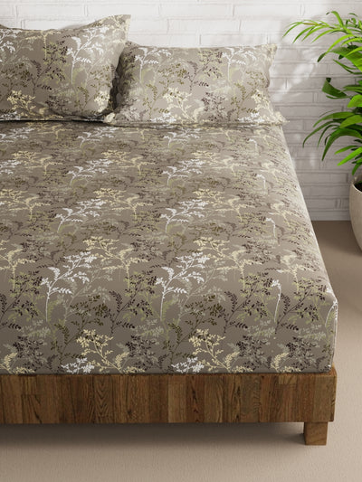 Extra Smooth Micro Double Bedsheet With 2 Pillow Covers <small> (floral-dk.grey)</small>