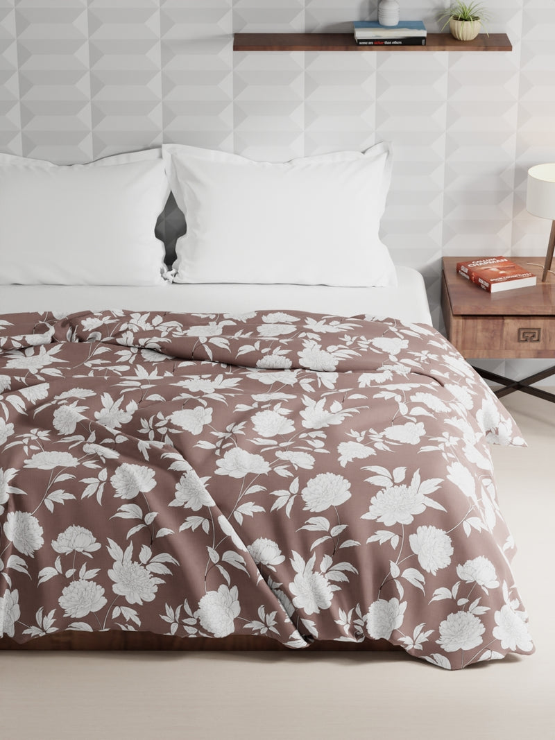 Super Soft Microfiber Double Comforter For All Weather <small> (floral-bronz/white)</small>