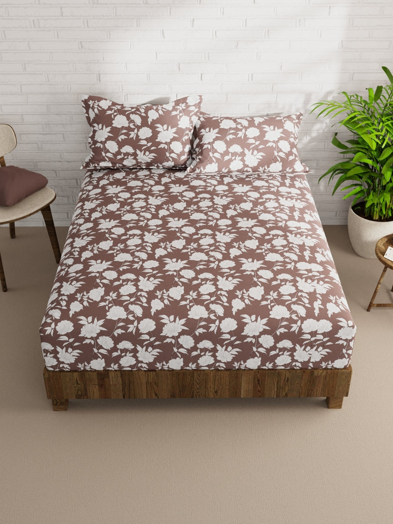 Extra Smooth Micro Double Bedsheet With 2 Pillow Covers <small> (floral-bronz/white)</small>