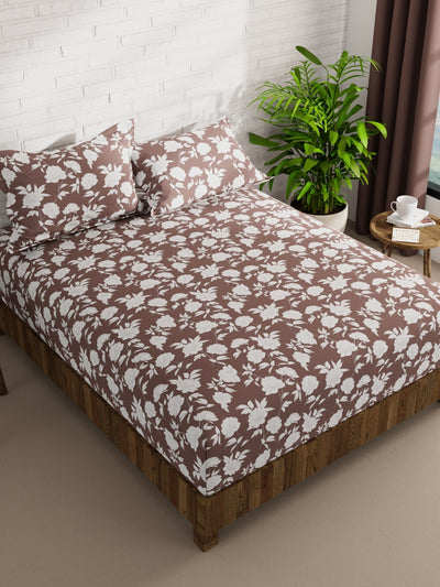 Extra Smooth Micro Double Bedsheet With 2 Pillow Covers <small> (floral-bronz/white)</small>