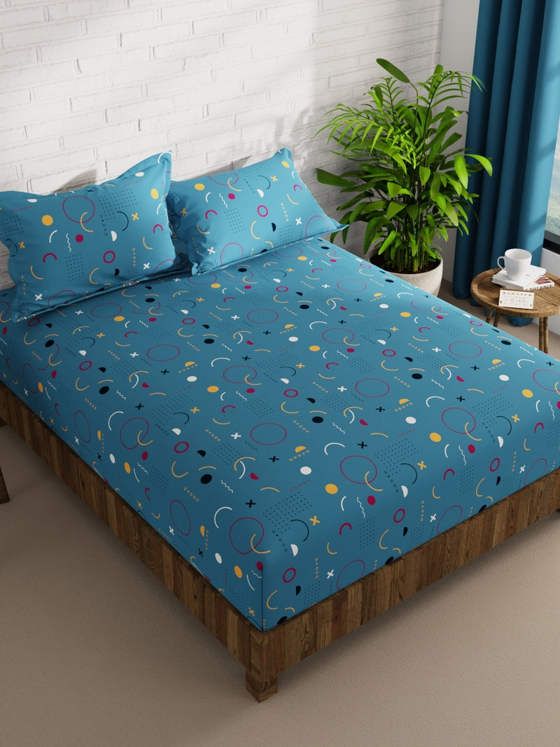 Extra Smooth Micro Double Bedsheet With 2 Pillow Covers <small> (ornamental-coastalblue)</small>