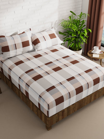 Extra Smooth Micro Double Bedsheet With 2 Pillow Covers <small> (checks-dk.brown)</small>