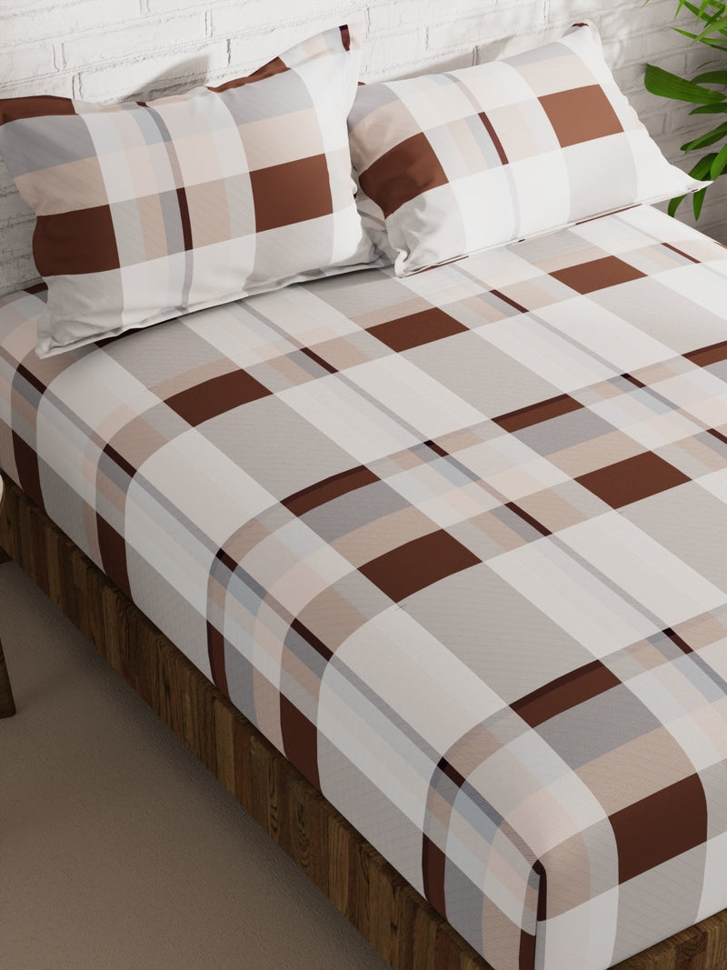 Extra Smooth Micro Double Bedsheet With 2 Pillow Covers <small> (checks-dk.brown)</small>